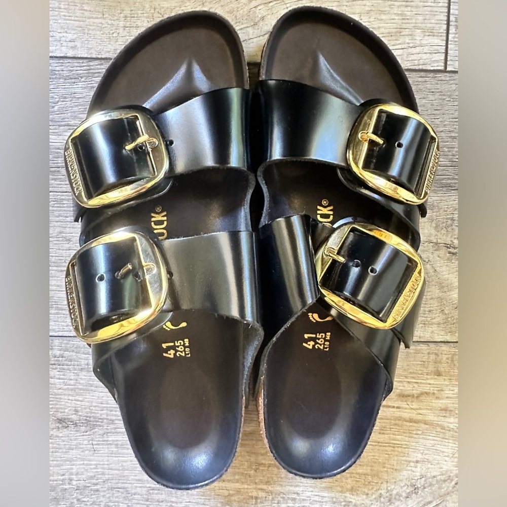 NWOT Birkenstock Arizona Big Buckle High Shine Black Sandals
